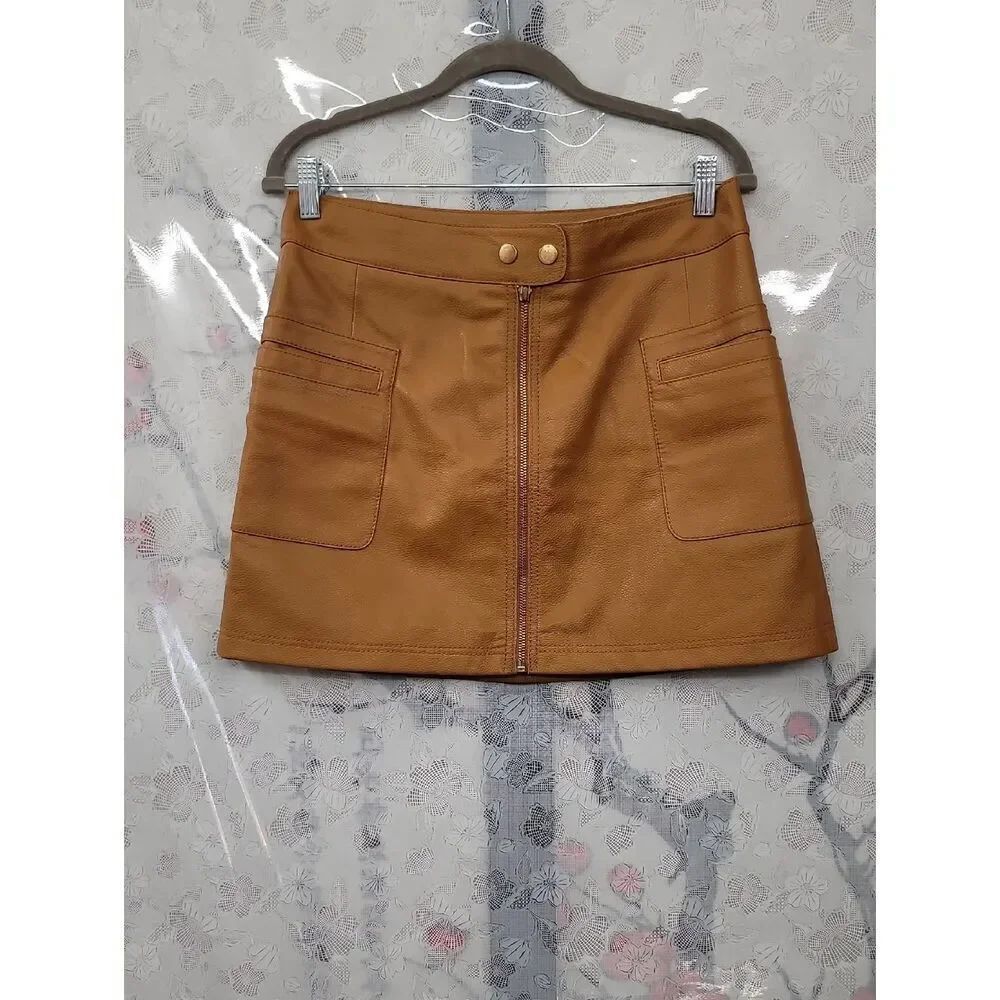Free People Faux Leather Front-Zip Mini Skirt Size Small